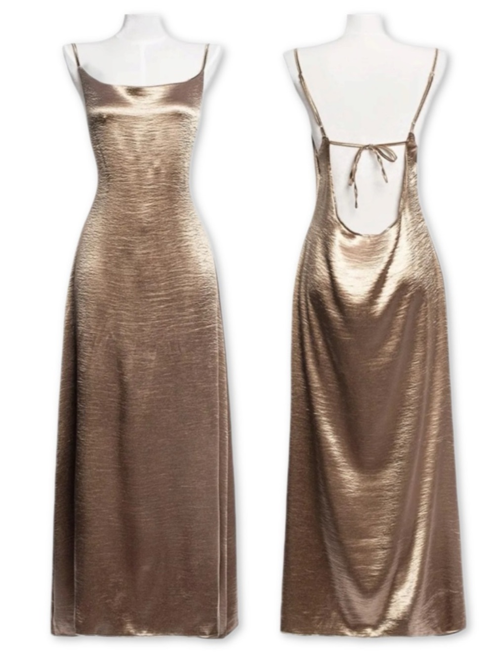 Metallic Gold Open Back Cowl Neck Bella Barnett Party Dress Midi Maxi Deadstock